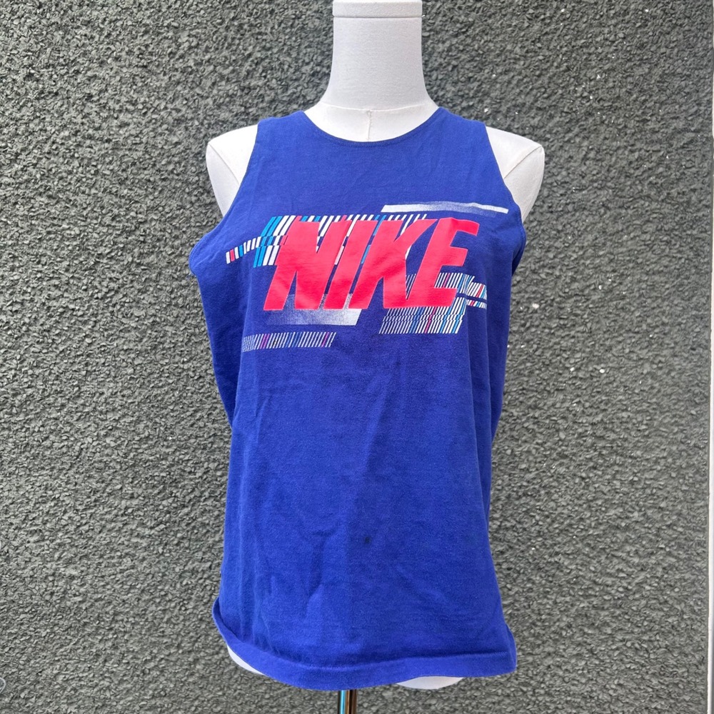 Vintage 90s Nike Tank Top Mens Small Blue Graphic Single Stitch Made in USA